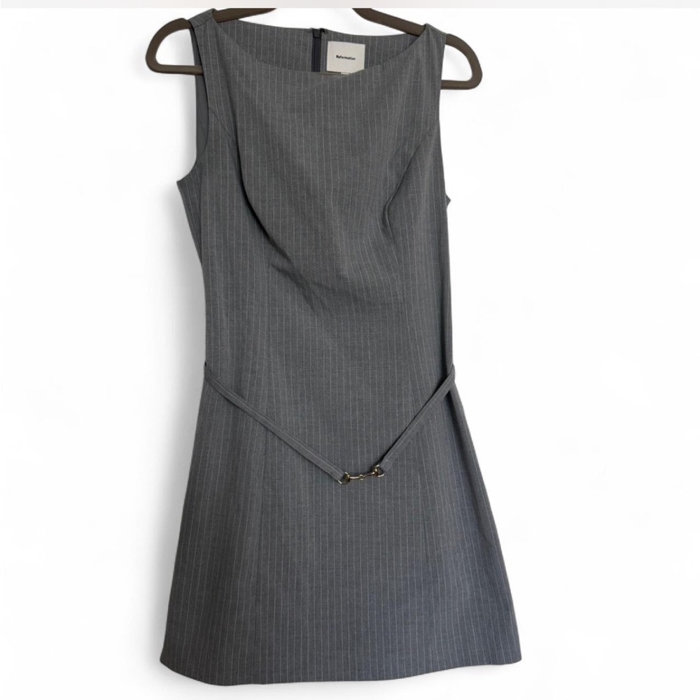 Reformation Gray  Mini Dress with Slim Chain Belt
